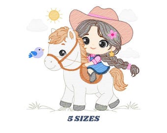 Cowgirl & Horse Embroidery Design – Girl Machine Embroidery Pattern (Digital Download)