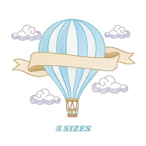 Hot Air Balloon Embroidery Design - Clouds Sky Pattern (Instant Download)