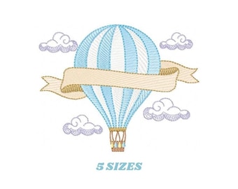 Diseño de bordado de globo aerostático - Patrón de cielo con nubes (Descarga instantánea)