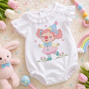 Girl Clown Embroidery Design, Circus Embroidery, Pastel Rippled Stitch, Machine Digital File