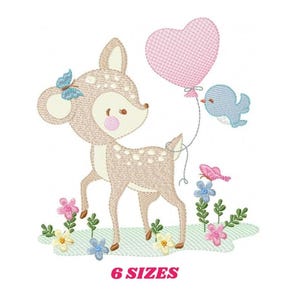 Deer Embroidery Design – Woodland Animal, Baby Girl Machine File (Digital Download)