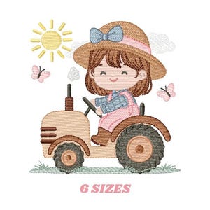 Borduurpatroon van een boerenmeisje met tractor – Machineborduurpatroon (digitale download)