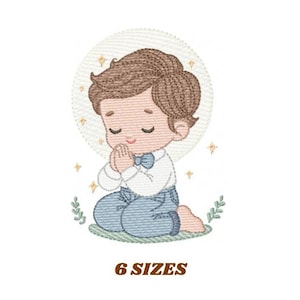 Praying boy embroidery designs - First Communion machine embroidery pattern - Christian Religious children file - Instant download pes jef