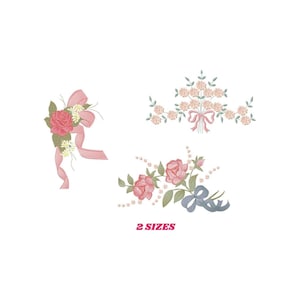 Diseño de bordado de corona de rosas – Patrón de monograma de ramo floral (Descarga digital)