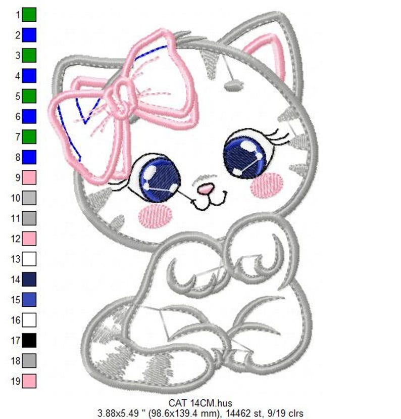 Kitty Cat Embroidery Design – Applique Pet Embroidery File (Digital Download)