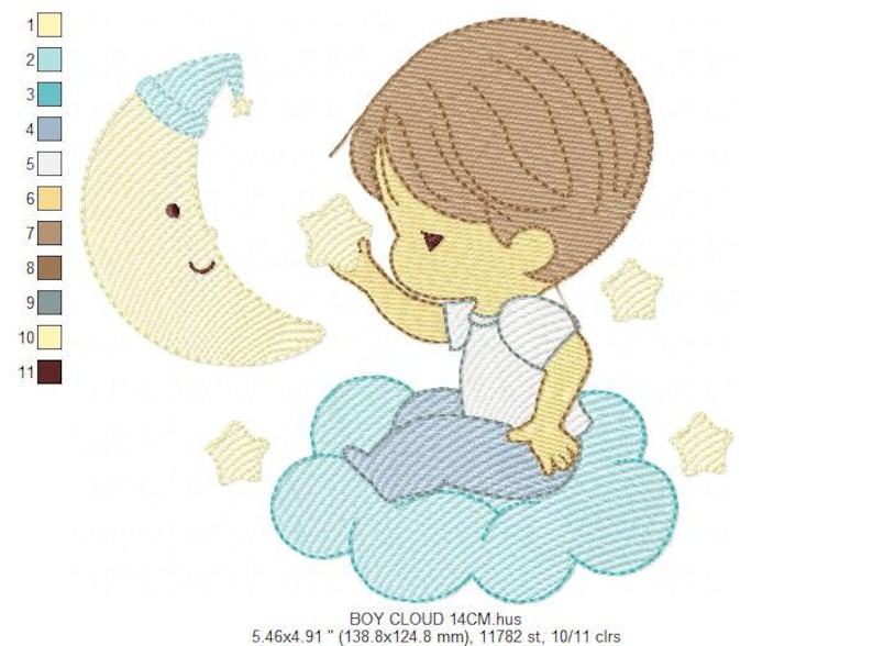 Baby Boy With Moon and Stars Embroidery Designs - Angel With Clouds ...
