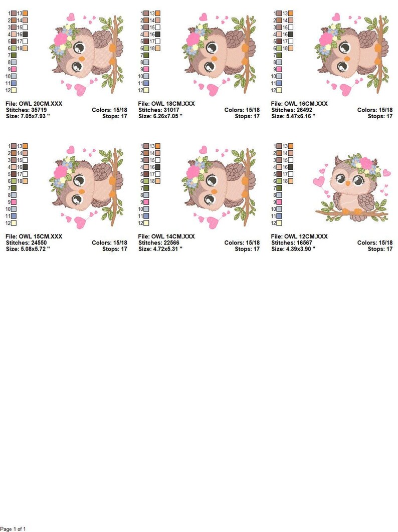 Floral Owl Machine Embroidery Design - RIPPLED, 6 Sizes (Instant Download)