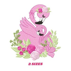 Motif de broderie flamant rose et bébé – Motif floral et oiseau (Téléchargement numérique)