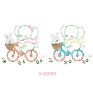 象の刺繍デザイン - 自転車と象の刺繍デザイン機械刺繍パターン - 象のアップリケ - 即時ダウンロード pes jef
