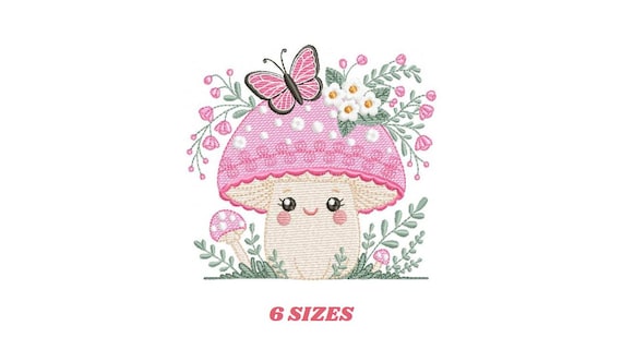 Mushroom Embroidery Design – Toadstool with Butterfly (Instant Download)
