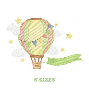 Balloon embroidery designs - Hot air balloon with clouds machine embroidery pattern - Sky clouds Stars file - Instant digital download pes