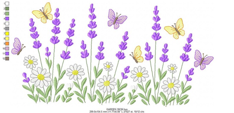Lavender and Daisies Embroidery Design - Flower Garden Pattern (digital ...