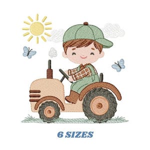 Farmer Boy Tractor Embroidery Design – Machine Embroidery Pattern (Digital Download)