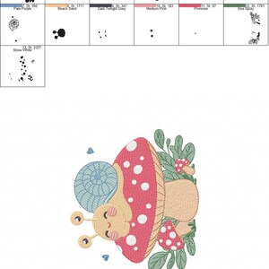 Snail on Mushroom Embroidery Design - Magical Garden File (Instant Download)