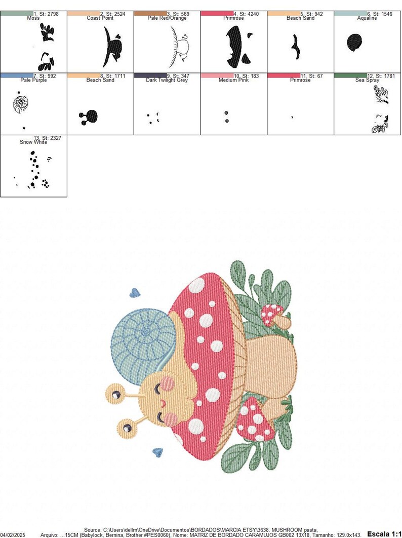 Snail on Mushroom Embroidery Design - Magical Garden File (Instant Download)
