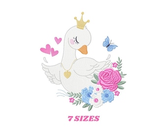 7 Sizes-Swan with Rose-Machine Embroidery Design--Instant download