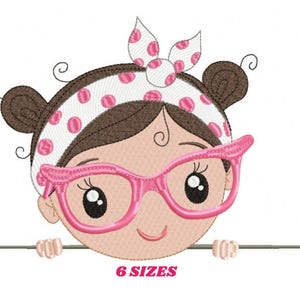 Girl with Glasses Embroidery Design – Baby Machine Pattern File (Instant Download)