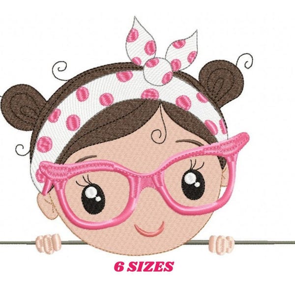 Girl with Glasses Embroidery Design – Baby Machine Pattern File (Instant Download)