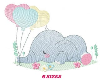 Elephant With Balloons Embroidery Design – Safari Baby Machine Pattern (Digital Download)