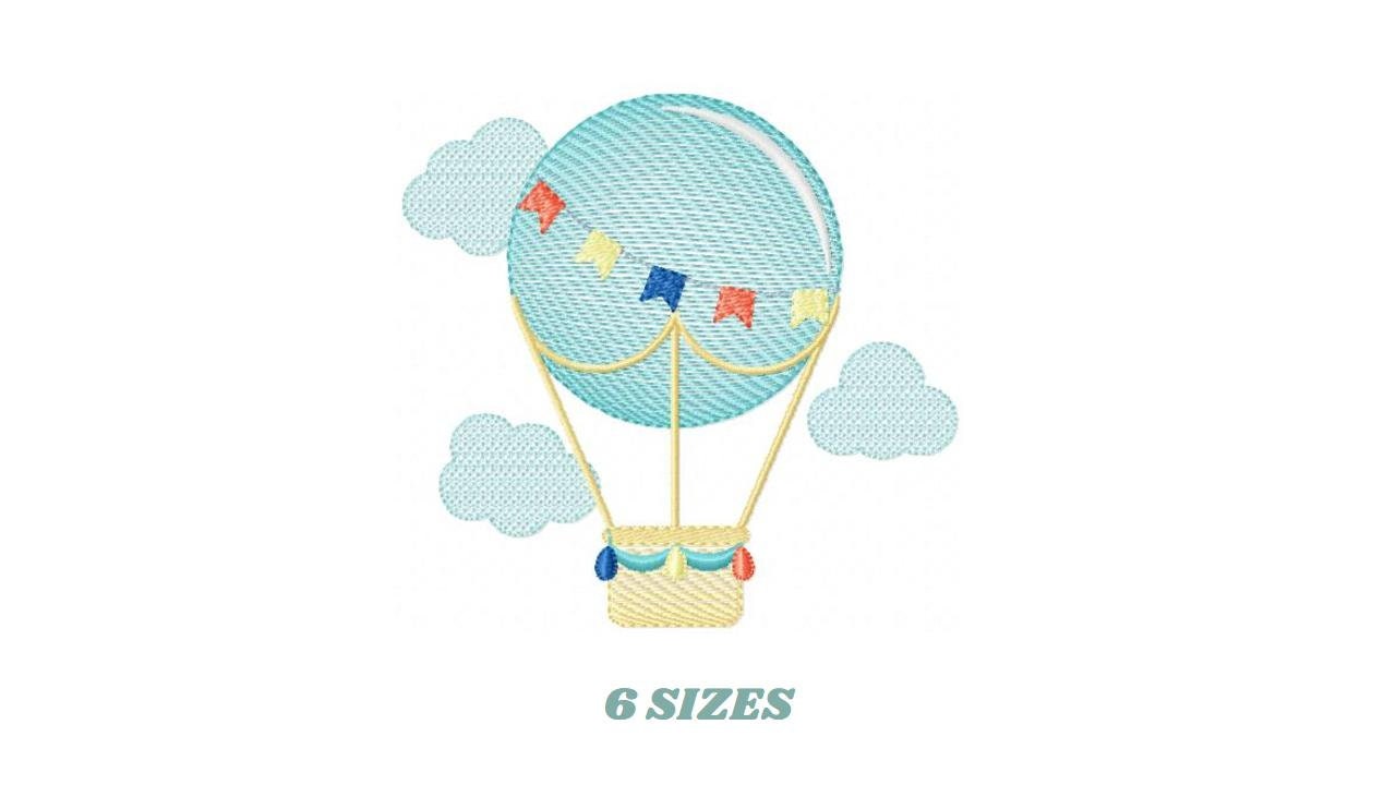 Balloon embroidery designs - Hot air balloon embroidery design machine embroidery pattern - Sky clouds embroidery file - instant download