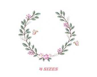 Flower Wreath embroidery designs - Floral Frame machine embroidery pattern - Kitchen Tea Towel file - Instant digital download pes jef dst
