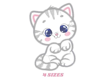 Disegno per ricamo di un gattino – File per macchina da ricamo a punto pieno (4 misure)