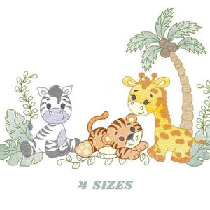 Safari Animals Embroidery Design – Giraffe, Zebra, Tiger (Digital Download)