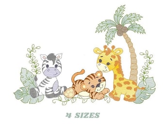 Stickmuster mit Safari-Tieren – Giraffe, Zebra, Tiger (Digitaler Download)