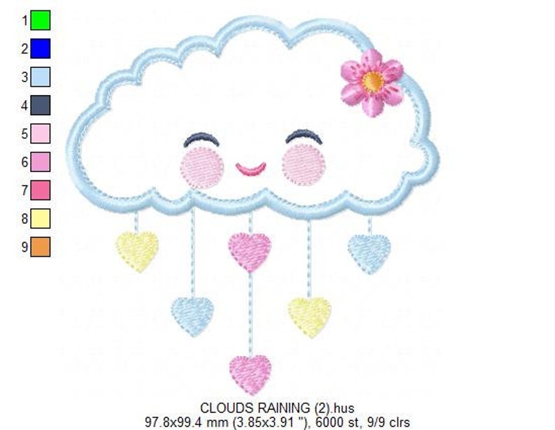 Cloud Embroidery Design Rain Embroidery Designs Machine Etsy