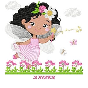 Black Girl Fairy Embroidery Design, Brown Skin, Rippled Stitch Pes Digital File