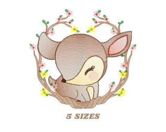 Woodland Deer Embroidery Design – Baby Animal Machine Embroidery Pattern (Digital Download)