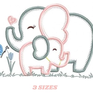 Schema per ricamo di mamma elefante e cucciolo – Modello per applicazione (Download immediato)