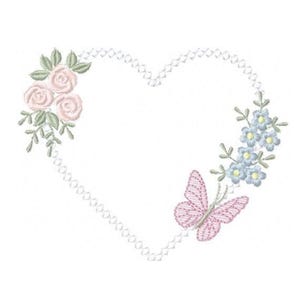Stickmuster mit Blumenherz – Rosen, Schmetterling (Maschinenmuster) (Sofort-Download)