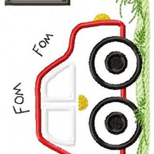 Compact preview with fewer color blocks, smallest size stitch summary, baby boy car machine embroidery with grass detail