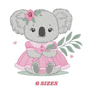 Koala embroidery design - Baby girl bear with dress machine embroidery pattern - Wild animal Australia file - Instant digital download pes