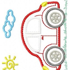 Cartoon Car Applique Embroidery Design – Vehicle Machine Embroidery File (Digital Download)