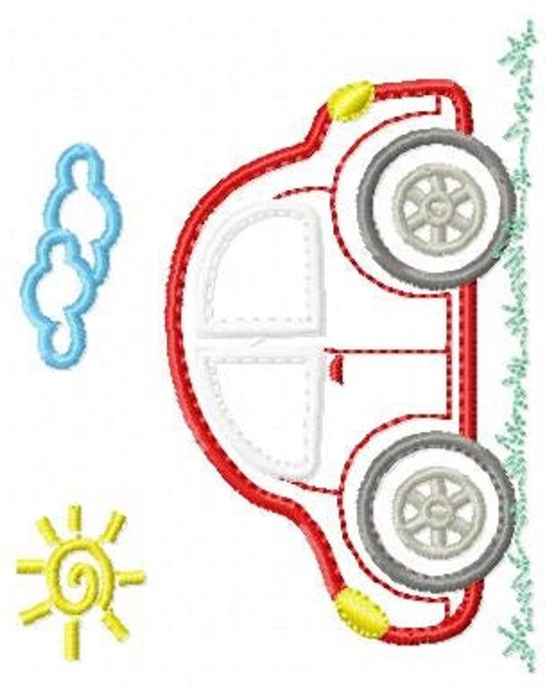 Cartoon Car Applique Embroidery Design – Vehicle Machine Embroidery File (Digital Download)