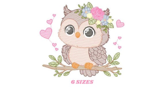 Owl embroidery design - Bird embroidery design machine embroidery pattern - Birdie embroidery file - Owl with flowers - instant download jef