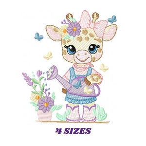 Giraffe with flowers embroidery design - Safari Animal embroidery designs machine embroidery pattern - Gardner Girl - Instant download pes