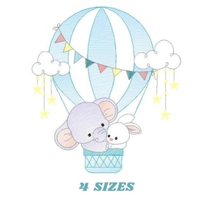 Elephant Hot Air Balloon Embroidery Design – Safari Machine Embroidery File (Instant Download)