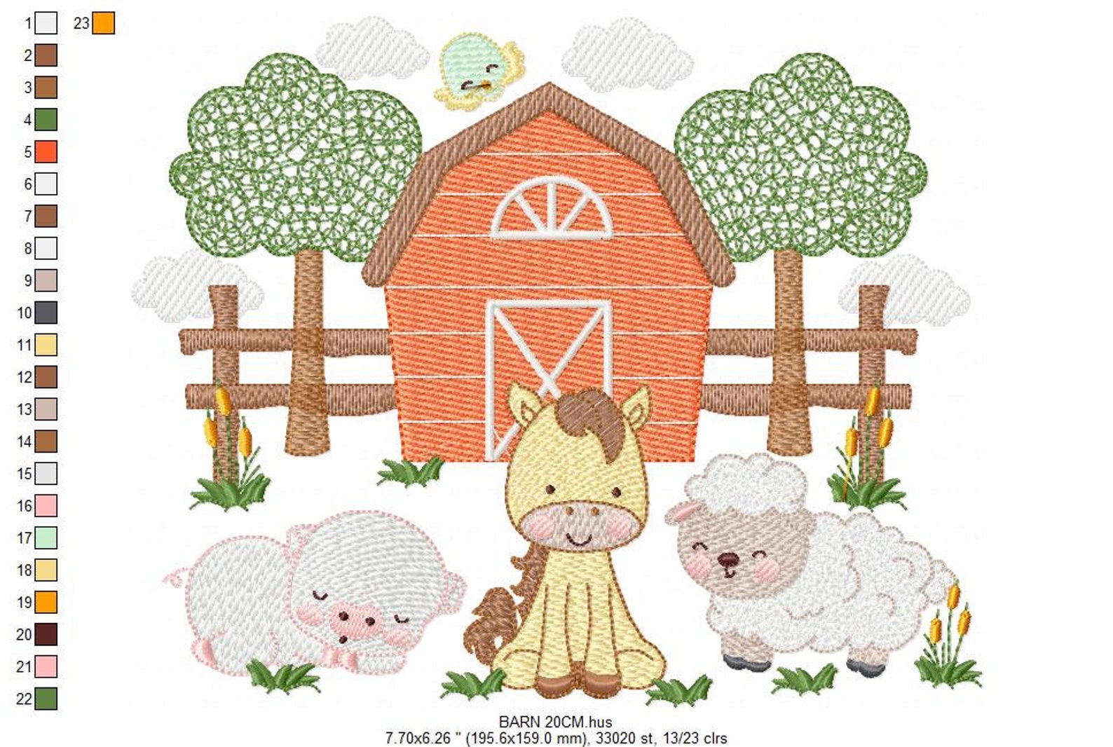 Barn Animals Embroidery Design - Farm Fence Embroidery Designs Machine ...