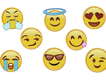 Emoji Stickdatei Set - Emoticons Maschinenstickmotive - Smiley Stickdatei Emoji Smileys Emoji Gesichter - sofort Download