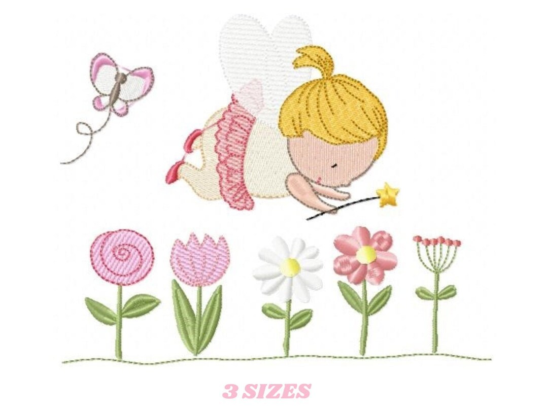 Sweet Fairy Embroidery Designs Fairy With Flowers Embroidery Design ...