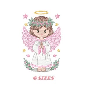 Angelic Baby Girl Embroidery Pattern – Angel Wings Halo Design (Instant Download)