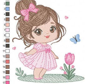 Baby Girl Embroidery Designs - Girl With Long Hair Bun Machine