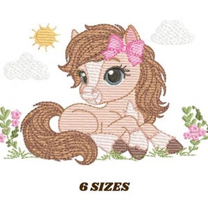 Laying Horse Embroidery Design – Farm Animal Machine Embroidery (Instant Download)