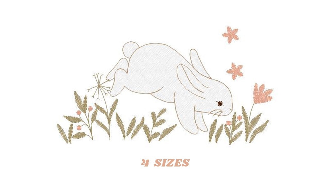 Bunny in a hot air balloon Machine Embroidery Design - 4 sizes