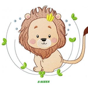 Desenho de Leão com Coroa para Bordado - Padrão de Animal de Safari (PES JEF DST) (Download Digital)