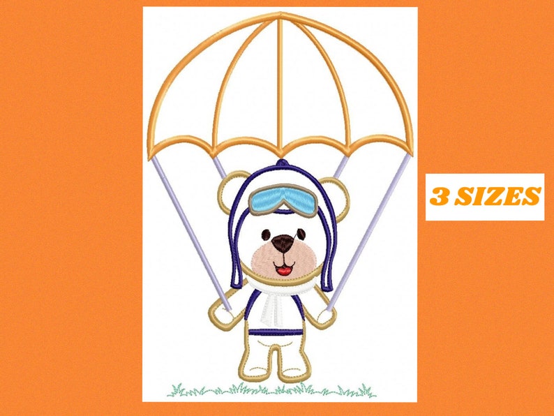 Skydiver Embroidery Designs Bear With Parachute Embroidery Etsy
