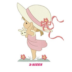 Girl with Bunny Embroidery Design – Machine Embroidery Pattern (Digital Download)